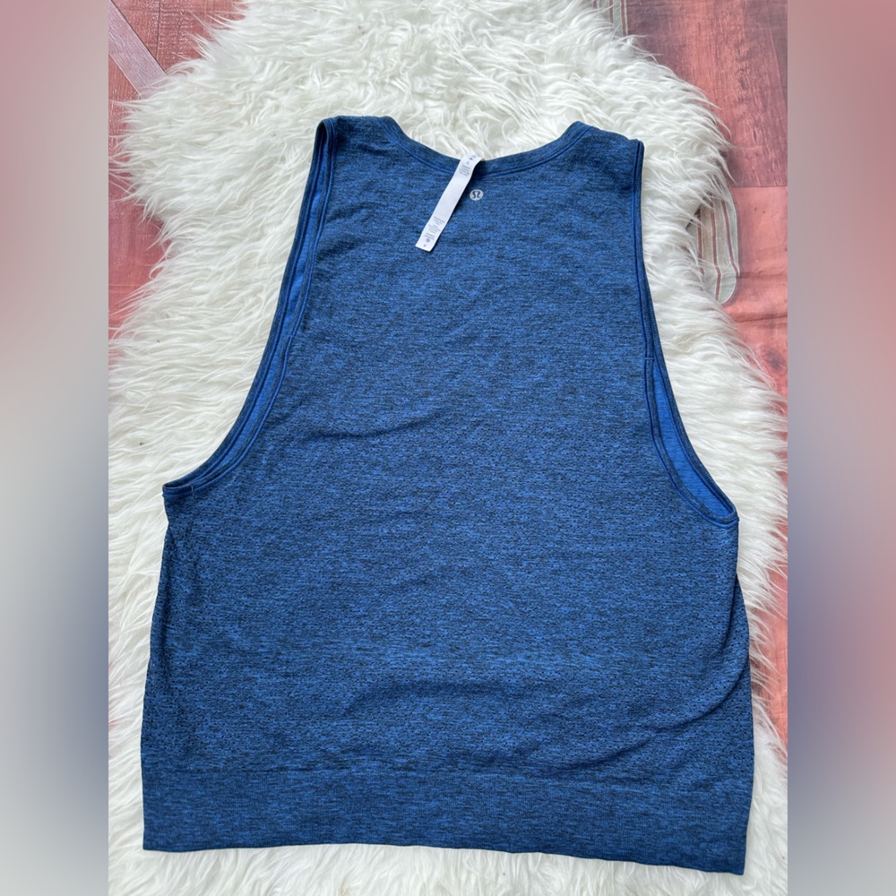 Lululemon Women Cerulean Blue Black Breeze By Muscle Mesh Sleeveless Tank Top 8